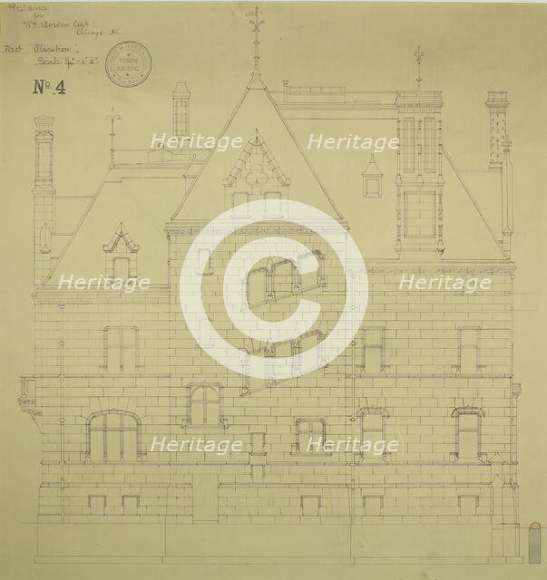 William Borden Residence, Chicago, Illinois, West Elevation, 1885. Creator: Richard Morris Hunt.