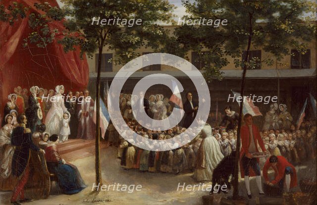 The Duchess of Orleans and the Count of Paris visit a Parisian orphanage, 1841. Creator: Unknown.