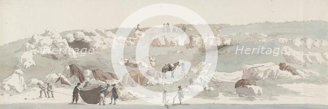 View of the small port of Luogo Vivo on the San Vito sailing route, 1778. Creator: Louis Ducros.