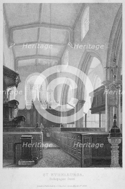 Church of St Ethelburga-the-Virgin within Bishopsgate, City of London, 1860. Artist: T Turnbull