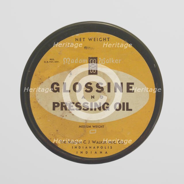 Tin for Madame Walker Glossine and Pressing Oil, 1940s - 1960s. Creator: Unknown.