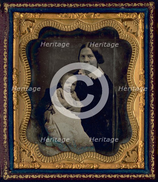 Lucy Stone, with Alice Stone Blackwell, half-length portrait of a woman, seated..., 1857 or 1858. Creator: Unknown.