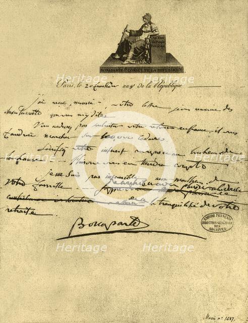 Letter from First Consul Napoleon Bonaparte to the Count of Provence, 6 September 1800, (1921). Creator: Napoleon Bonaparte I.