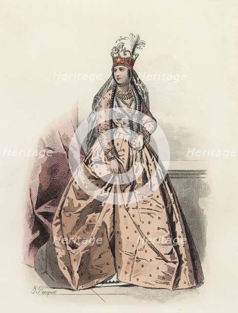 Circassian princess, in the modern age, color engraving 1870.