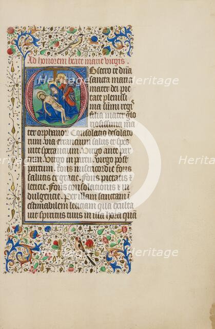 Initial O: The Pietà with Saint John the Evangelist; Llangattock Hours, 1450s. Creator: Master of the Llangattock Hours.