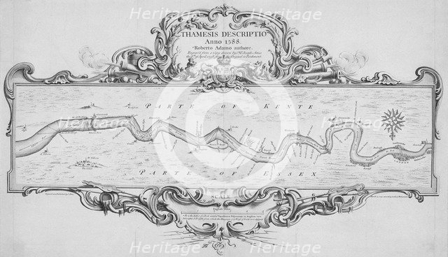 Map of the River Thames from Tilbury to Westminster, passing through Kent and Essex, 1740. Artist: Anon