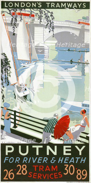 'Putney, for River and Heath', London County Council (LCC) Tramways poster, 1932. Artist: RF Fordred