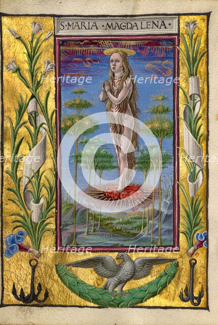 Mary Magdalene Borne Aloft; Gualenghi-d'Este Hours, about 1469. Creator: Taddeo Crivelli.