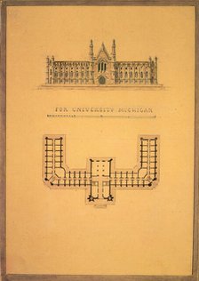 Design for University of Michigan (elevation and plan), ca. 1838-39. Creator: Alexander Jackson Davis.