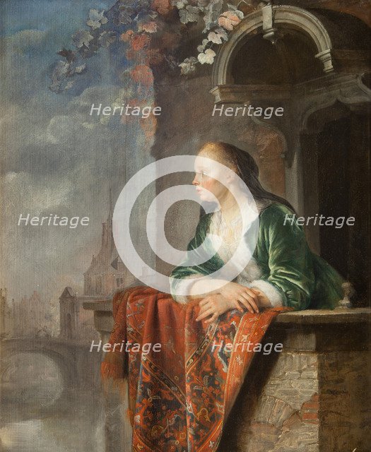 Young woman on a balcony, ca 1665.
