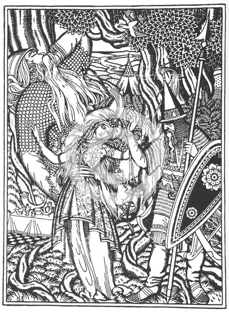 Ilya Muromets and Svyatogor's wife, 1912. Artist: Bilibin, Ivan Yakovlevich (1876-1942)