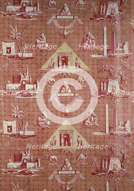 Les Monuments d'Egypte (The Monuments of Egypt), furnishing fabric, France, c. 1800.  Creator: Oberkampf Manufactory.