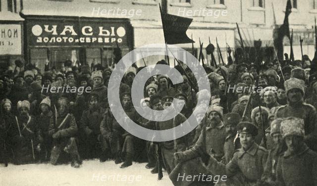 Russian soldiers in Petrograd, First World War, 1917, (c1920). Creator: Unknown.
