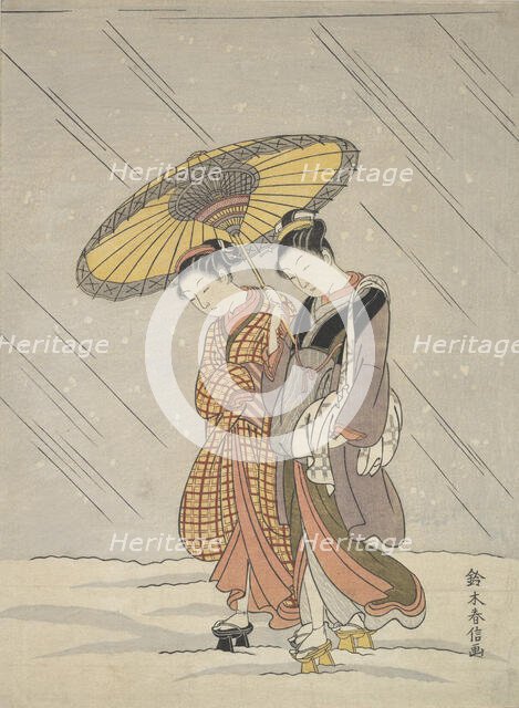 Two Women in a Storm, 1764-72., 1764-72. Creator: Suzuki Harunobu.