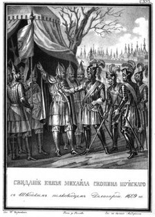 The Meeting of Mikhail Skopin-Shuisky and Jakob de La Gardie. 1609 (From Illustrated Karamzin), 18 Artist: Chorikov, Boris Artemyevich (1802-1866)