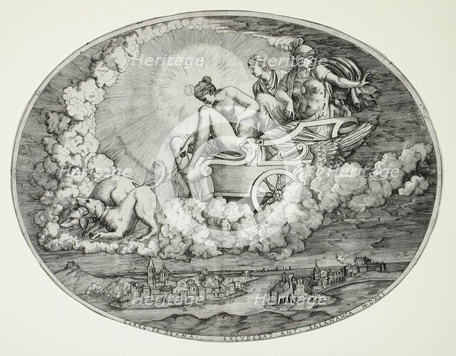 Diana and Her Chariot, Printed 1541. Creator: Marcantonio Raimondi.