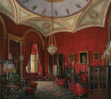 Interiors of the Winter Palace. The Study of Empress Alexandra Fyodorovna, Mid of the 19th cen.. Artist: Hau, Eduard (1807-1887)