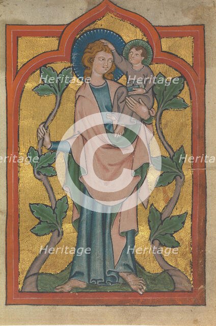 Manuscript Leaf with Saint Christopher Bearing Christ, German or Swiss, early 14th century. Creator: Unknown.