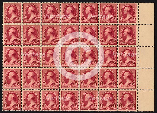 2c Washington block of thirty-five, 1890. Creator: American Bank Note Company.