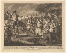 Hudibras's First Adventure (Twelve Large Illustrations for Samuel Butler's Hudibras, Pl..., 1725-68. Creator: William Hogarth.
