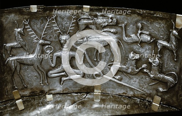 Detail of Gundestrup Cauldron, Celtic horned God Cernunnos, Danish, c100 BC. Artist: Unknown