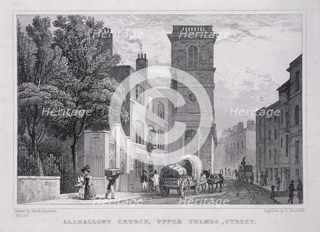 All Hallows the Great, London, c1829. Artist: J Hinchcliff
