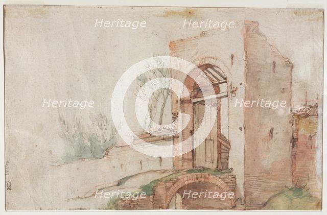Bridge and Gate (verso), c. 1600. Creator: Abraham Bloemaert (Dutch, 1564-1651).