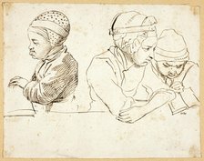 Three Children (recto); Sketches of Head, Eyes, Lips, and Flowers (verso), 18th century. Creator: possibly Daniel Nikolaus Chodowiecki German, 1726-1802.
