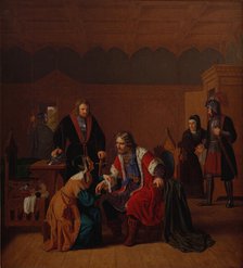 Valdemar the Great is welcomed at Absalon's mother's house, c1840. Creator: Raadsig, Johan Peter (1806-1882).