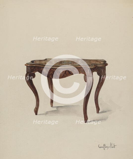 Marquetry Table, Showing Style, c. 1937. Creator: Geoffrey Holt.