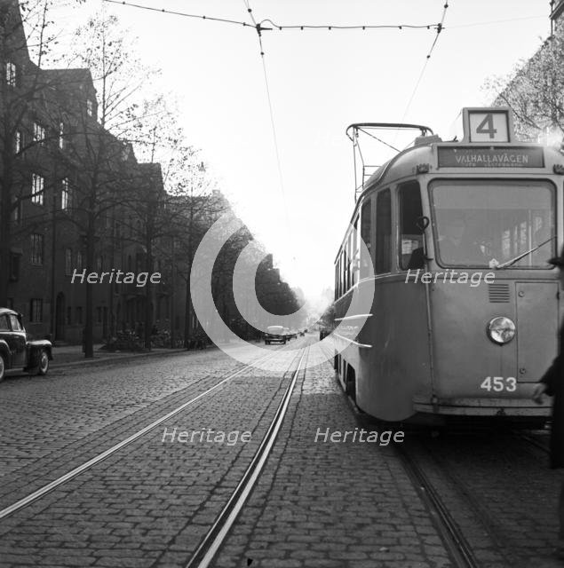 Odengatan with 4th tram, Vaxholm, Sweden, October 1950.
 Creator: Unknown.