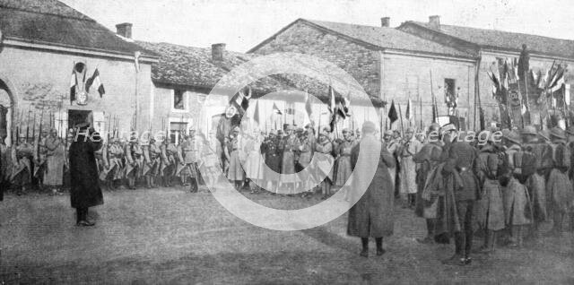 'Le President de la Republique au cantonnement de la division Passaga, le 5 novembre, 1916. Creator: Unknown.