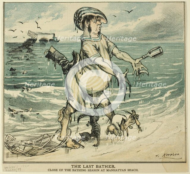 The Last Bather, from Puck, 1880. Creator: Joseph Keppler.