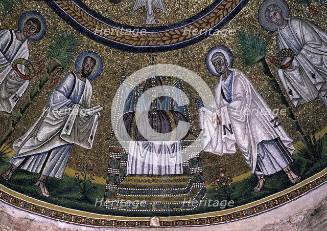 Detail of the mosaic of St. Paul and St. Peter in the dome of the Baptistery of the Arians in Rav…