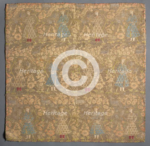 Twill weave with falconers amid rose bushes, 1650-1699. Creator: Unknown.