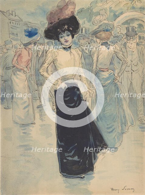 A Parisienne on a Crowded Street, ca. 1880-1907. Creator: Henri Somm.