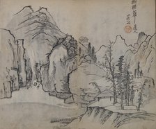 Landscape after Wu Zhen (1280-1354), from the Mustard Seed Garden Manual of..., First edition, 1679. Creator: Wang Gai.