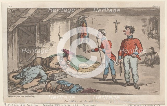 Poor Johnny on the sick list, from "The Military Adventures of Johnny Newcome", 1815., 1815. Creator: Thomas Rowlandson.