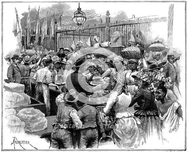 Ice stall in the market, Georgetown, Demerara, Guyana (British Guiana), 1888. Artist: Amedee Forestier