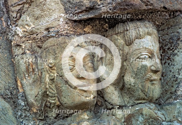 Church of Santiago in Villafranca del Bierzo (León), detail of a capital of the front door.