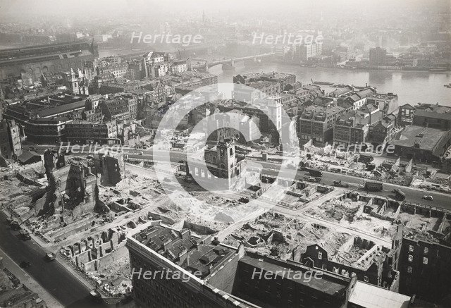 View from St Paul's Cathedral towards Southwark Bridge, London, World War II, 1942. Artists: Arthur Cross, Fred Tibbs
