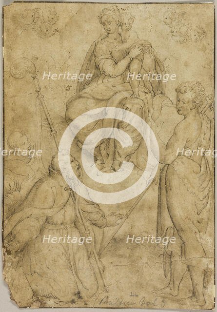 Seated Virgin and Child with Bishop Saint and Monastic Saint, and Saint John the Baptist, n.d. Creator: Unknown.