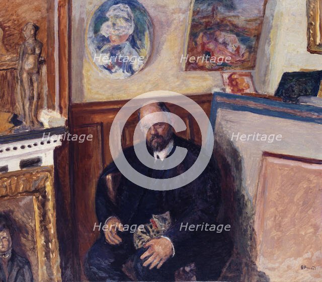 Portrait of Ambroise Vollard (1865-1939) with his cat , c. 1924. Creator: Bonnard, Pierre (1867-1947).