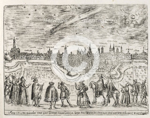 Comet seen over Augsburg end of November 1618,  pub.  1618. Creator: German School (17th Century).