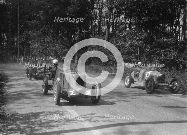 MG Magnette, Bugatti Type 37A and Alta, Donington Park Race Meeting, Leicestershire, 1935. Artist: Bill Brunell.