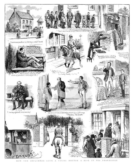 ''How the Influenza gave a young Doctor a rise in his Profession', 1890. Creator: Unknown.
