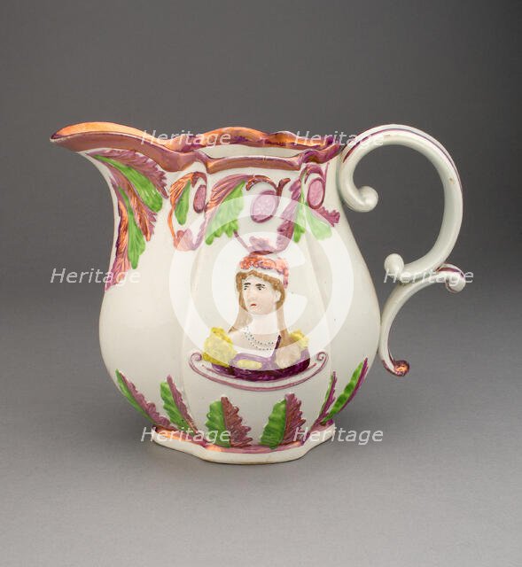 Pitcher with Images of Prince Leopold and Princess Charlotte, Staffordshire, 1810/20. Creator: Staffordshire Potteries.