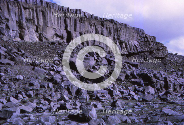 Basalt cliffs beside Dettifoss, North Iceland, 20th century.  Artist: CM Dixon.