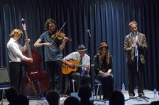 Ewan Bleach, D O'Brien, T Gould, JM Fagon and LJones, Watermill Jazz Club, Dorking, Surrey, 2015. Artist: Brian O'Connor.