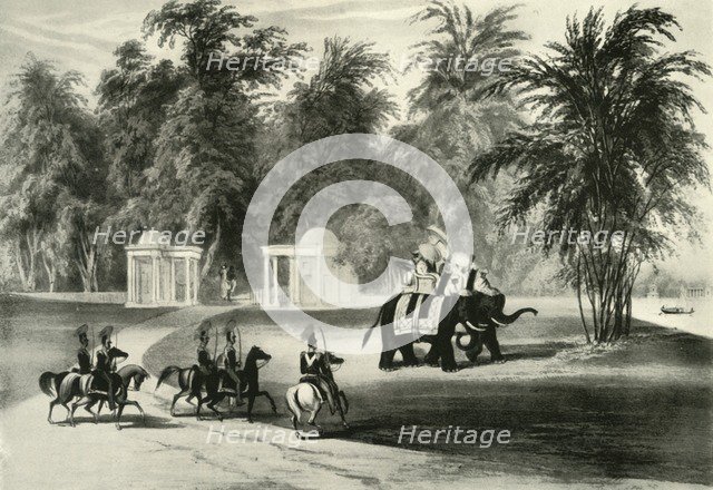 'Elephants and Body Guard in Barrackpore Park, 1820', (1925). Creator: Unknown.